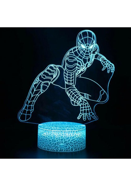 (A) Çocuk Erkek Spiderman 3D LED Gece Işık Dokunmatik Masa Lambası Doğum Günü Ev Dekor Hediye (Yurt Dışından)