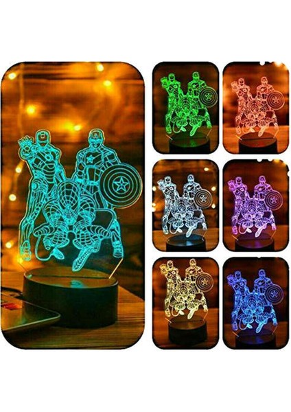3D Avengers Spiderman Ironman LED Gece Işıkları 7 Renkler Masa Lambası Hediye Dekor (Yurt Dışından)