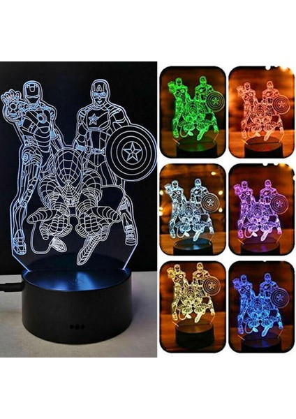 3D Avengers Spiderman Ironman LED Gece Işıkları 7 Renkler Masa Lambası Hediye Dekor (Yurt Dışından)