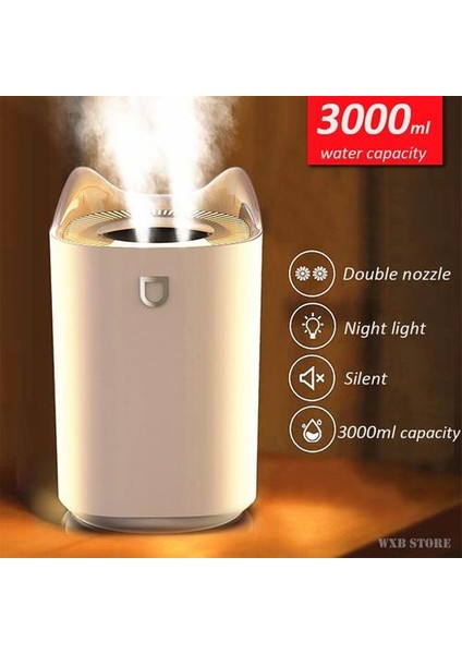 3000 ml Ev Hava Nemlendirici Çift Meme Serin Sis Aroma Difüzör Renkli LED Işık ile Ağır Sis Ultrasonik USB Humidificador | Nemlendiriciler (Yurt Dışından)