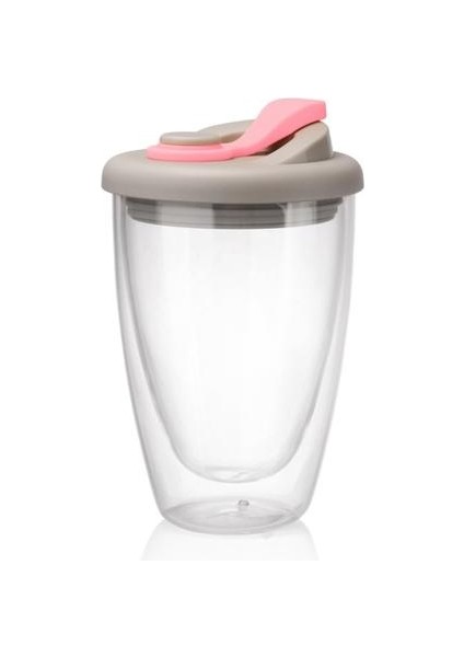 450 ml Çift Katmanlı Cam Kahve Kupa Kapak Sızdırmaz Seyahat Süt Çay Bardağı Güzel Hediyeler | Kupalar (Pembe) (Yurt Dışından)