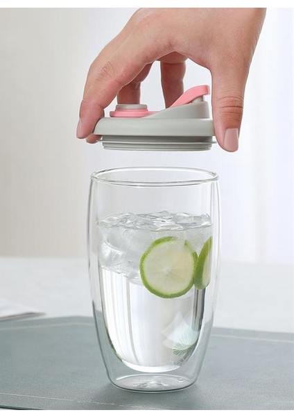 450 ml Çift Katmanlı Cam Kahve Kupa Kapak Sızdırmaz Seyahat Süt Çay Bardağı Güzel Hediyeler | Kupalar (Pembe) (Yurt Dışından)