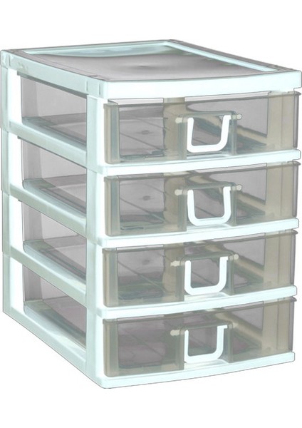 4 Gözlü Plastik Çekmeceli Takı Bileklik Evrak Organizer - AL3186 Beyaz