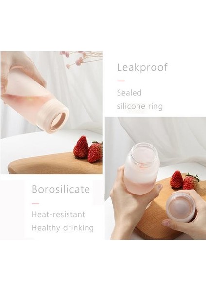 Buzlu Mat Temizle Cam Su Şişesi 420ML Taşınabilir Sevimli Bpa Ücretsiz Waterbottle Süt Suyu Kupası Ev Ofis Ekipmanları Hediyeler | Su Şişeleri (Pembe) (Yurt Dışından)