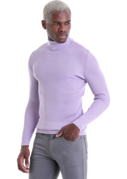 Mor Regular Fit Düz Balıkçı Yaka Klasik Yün Triko Kazak fiyatları