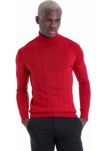 Kırmızı Egular Fit Desenli Balıkçı Yaka Yün Triko Kazak fiyatları