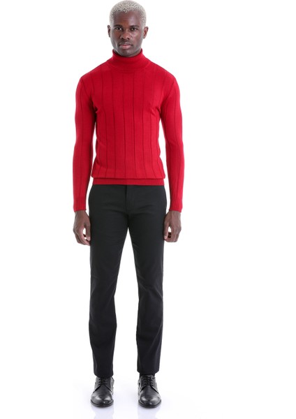 Kırmızı Egular Fit Desenli Balıkçı Yaka Yün Triko Kazak modelleri