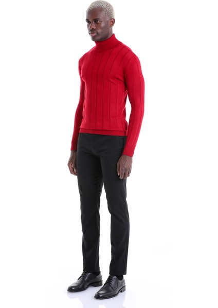 Kırmızı Egular Fit Desenli Balıkçı Yaka Yün Triko Kazak fırsatları