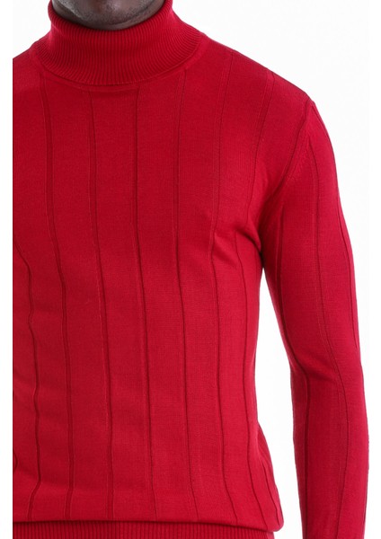 Kırmızı Egular Fit Desenli Balıkçı Yaka Yün Triko Kazak indirimleri