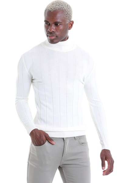 Ekru Regular Fit Desenli Balıkçı Yaka Yün Triko Kazak fiyatları