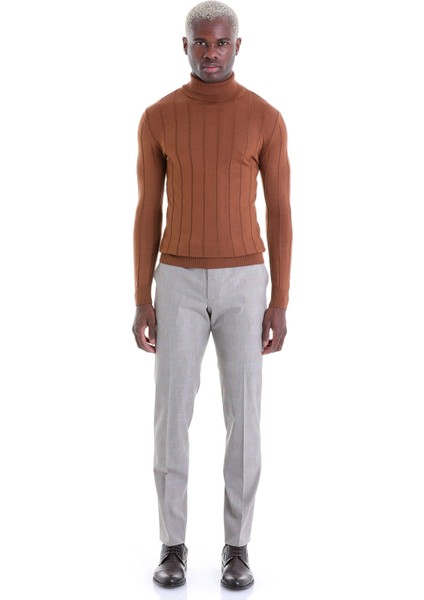 Kahverengi Regular Fit Desenli Balıkçı Yaka Yün Triko Kazak fırsatları