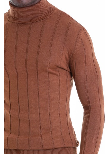 Kahverengi Regular Fit Desenli Balıkçı Yaka Yün Triko Kazak indirimleri