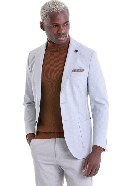 Gri Slim Fit Desenli Mono Yaka Çift Düğme Ceket fiyatları