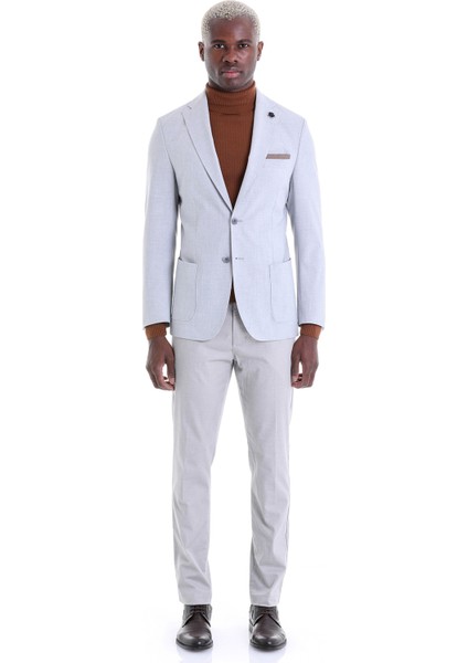 Gri Slim Fit Desenli Mono Yaka Çift Düğme Ceket modelleri