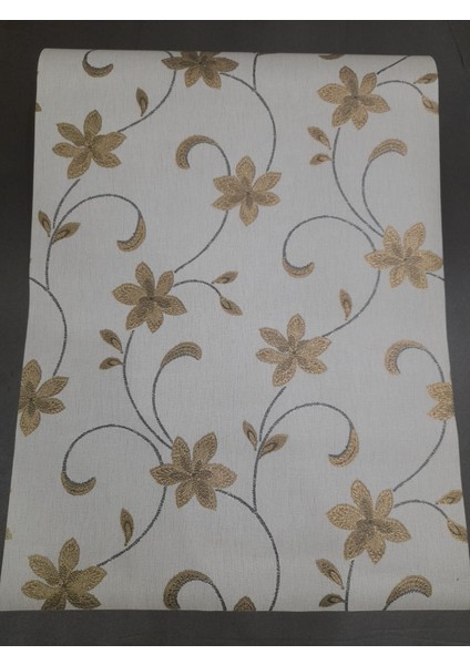 Çiçek Desenli Gold Detaylı Avangart Duvar Kağıdı (5m2)
