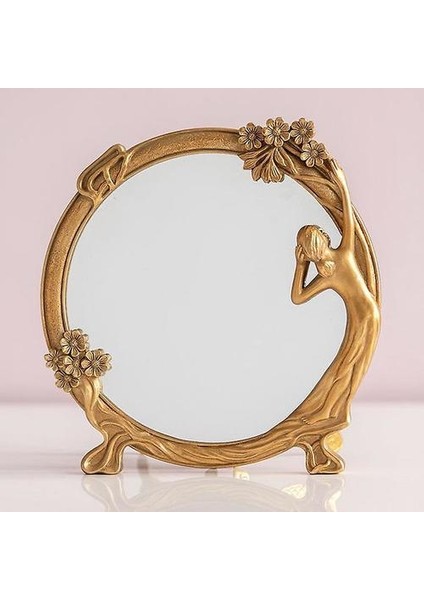 Avrupa Tarzı Ayna Basit Vintage Makyaj Aynası Asılı Ayna Banyo Aynası Antika Altın Masaüstü Ayna Kadınlar Için Hediyeler (Yuvarlak) (Yurt Dışından)