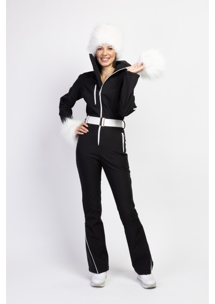 Sd Beyaz Kalpak Detaylı Siyah Kayak Tulumu modelleri