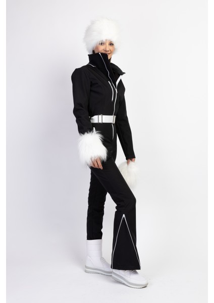 Sd Beyaz Kalpak Detaylı Siyah Kayak Tulumu fırsatları