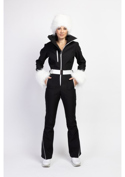 Sd Beyaz Kalpak Detaylı Siyah Kayak Tulumu indirimleri