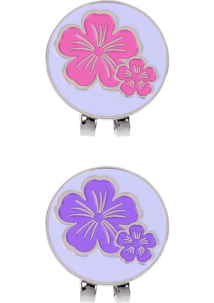 2 Pcs Golf Şapka Klip Çiçeği Kadınlar İçin Balo Pembe+Mor İçin Ball Marker Hatırası (Yurt Dışından)