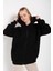 Kadın Siyah Oversize Fermuarlı Hırka 3
