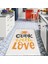 Şapka Desenli Cook With Love Sloganlı Bej Modern Dekoratif Mutfak Halısı KG2080 3