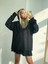 Polarlı Kalın Kışlık Oversize Kapüşonlu Sweatshirt Unisex Siyah 5