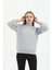 Organk Pamuklu Balıkçı Yaka Kadın Gri Melanj Sweatshirt 2