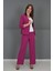 V Yaka Boydan Kuplu Kısa Ceket & Bol Paça Pantolon-Fuşya 2
