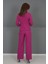 V Yaka Boydan Kuplu Kısa Ceket & Bol Paça Pantolon-Fuşya 5