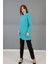 Sıfır Yaka Uzun Kol Bluz-Turkuaz 3