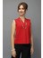 V Yaka Omuz Pileli Kolsuz Bluz-Kırmızı 1
