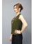 V Yaka Omuz Pileli Kolsuz Bluz-Haki 1