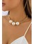 3 Incili Zincir Choker Kolye Gold 1