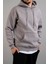 Erkek Kapüşonlu Basic Sweatshirt Gri 5