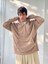 Oversize Basic Kapüşonlu Sweatshirt Erkek Taba 6