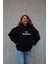 Yazı Baskılı Oversize Hoodie ( Kapüşonlu Sweatshirt) Lacivert 1