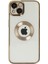Caseworld Apple iPhone 13 Kapak Yanları Renkli Lens Korumalı Logo Gösteren Şeffaf Luxury Silikon Kılıf - Gold 1