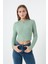 Kadın Yeşil Önü Fermuarlı Örme Crop Bluz 1