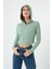 Kadın Yeşil Önü Fermuarlı Örme Crop Bluz 3