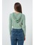 Kadın Yeşil Önü Fermuarlı Örme Crop Bluz 5