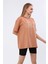 Fancy Kadın Bisiklet Yaka Yazı Nakışlı Oversize Tişört 3