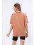 Fancy Kadın Bisiklet Yaka Yazı Nakışlı Oversize Tişört 4