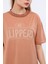 Fancy Kadın Bisiklet Yaka Yazı Nakışlı Oversize Tişört 5