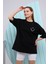 Fancy Kadın Bisiklet Yaka Gülücük Nakışlı Oversize Tişört 5