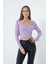 Kadın Lila Metal Aksesuarlı Örme Crop 2