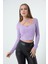 Kadın Lila Metal Aksesuarlı Örme Crop 3