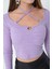 Kadın Lila Metal Aksesuarlı Örme Crop 4