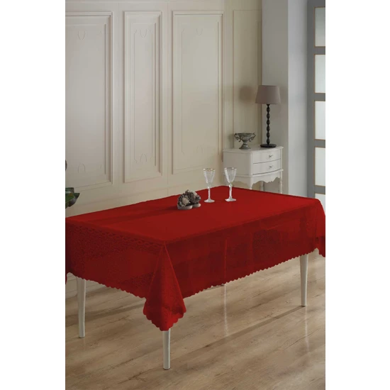 Elart Elart masa Örtüsü Güpür Pano Bahar Kırmızı 160X220 cm