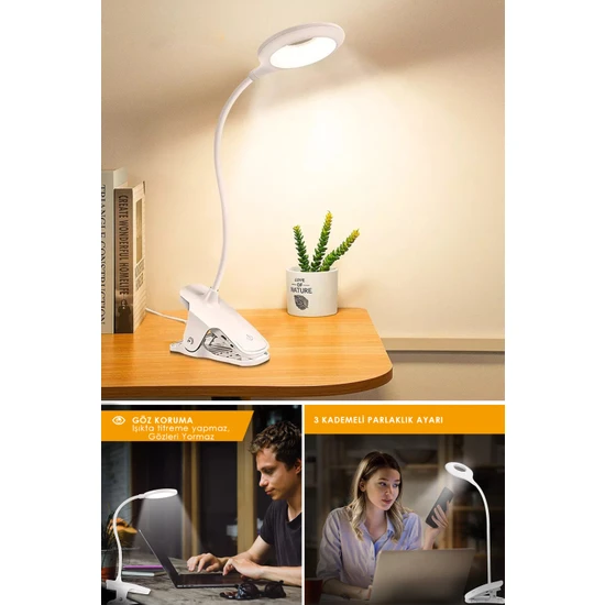 Technojet Dokunmatik 3 Seviye Ayarlı LED Işıklı USB Şarjlı Masa ve Gece Lambası Kitap Okuma Işığı
